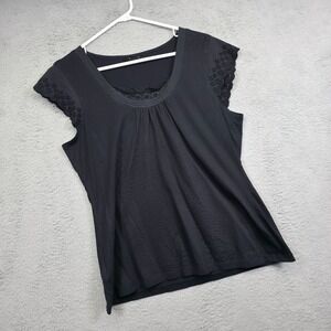 Style and Co Top Womens‎ XL Black Embroidered Eyelets Floral Flutter Sleeve Boho